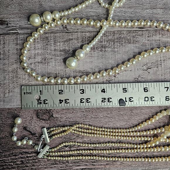 5 Piece PEARL JEWELRY Bundle Lot Vintage Necklace Brooch Bracelet Costume GIFT - Picture 4 of 10